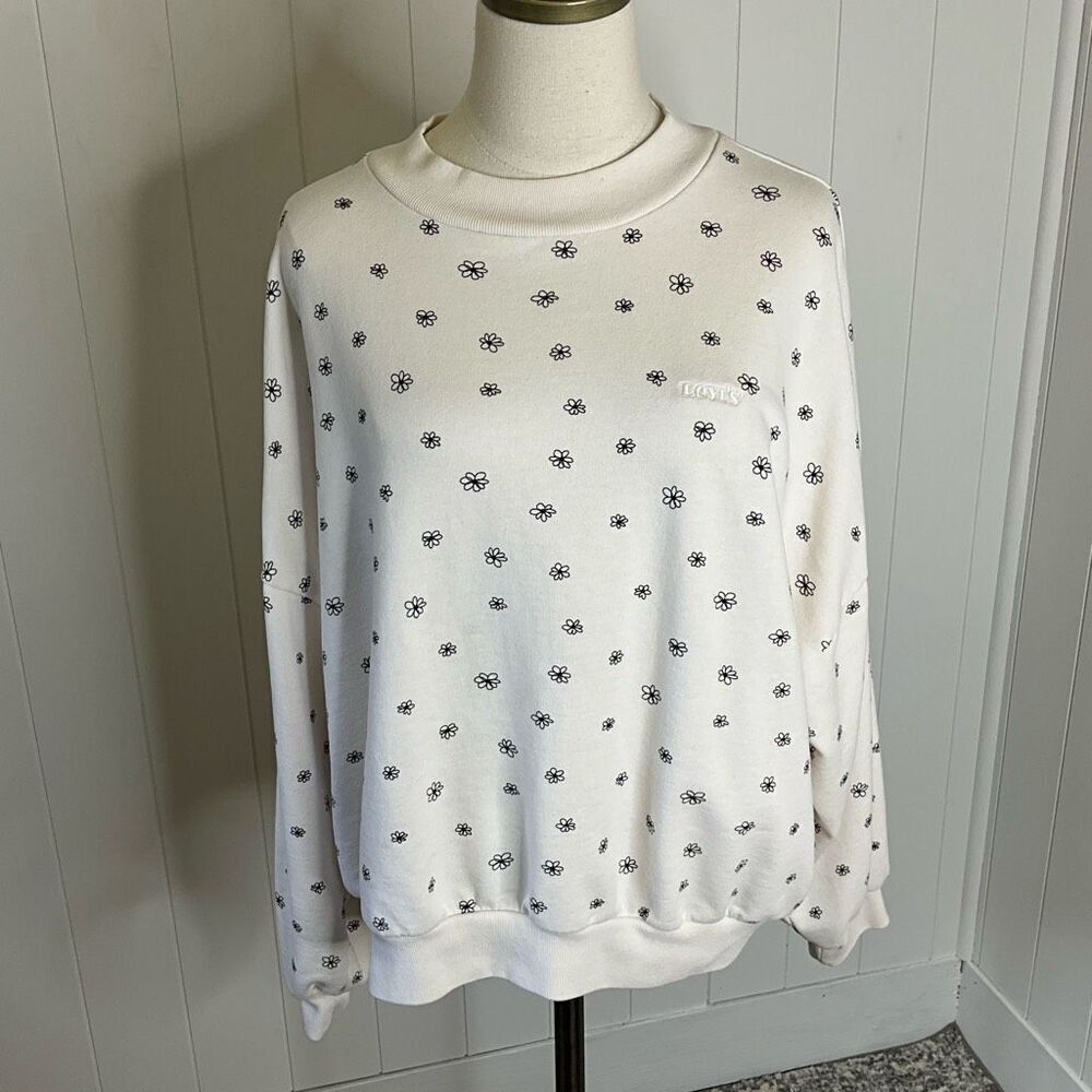 Levis Womens Size XL Pullover Sweatshirt Cream Floral Print Crewneck Cottagecore